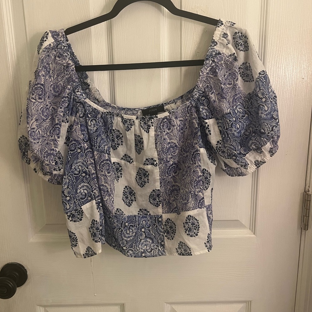 J.Crew side slit patchwork maxi skirt set with cropped top. Blue and white sz S - Picture 13 of 15